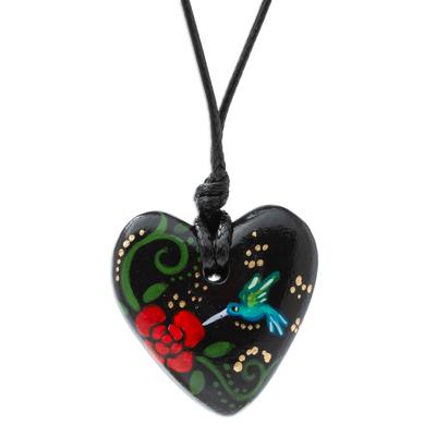 Night Hummingbird Heart,'Hand Painted Heart Shaped Hummingbird Pendant Necklace'