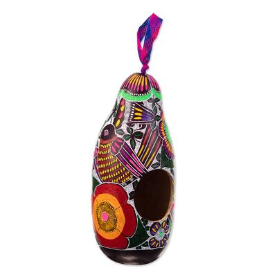 'Hand-carved Hand-painted Dried Gourd Birdhouse from Peru'