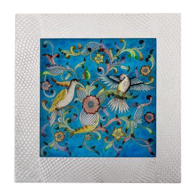 Blue Doves,'Handmade Floral Reverse Painted Glass ...