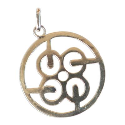 Wealth Core,'Sterling Silver Round Pendant with Abstract Icon from Ghana'