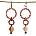 Dancing Hoops,'Antique Linked Hoop Copper Dangle Earrings with Onyx Stones'