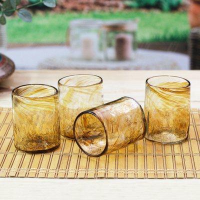 '4 Hand Blown Eco-Friendly Amber Recycled Glass Ju...