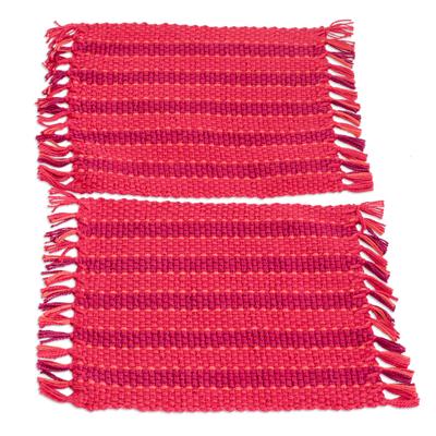 Red Fruits,'Pair of Handwoven Striped Cardinal Red...