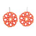 'Hand-Tatted Beaded Orange Dangle Earrings with Silver Hooks'