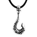 Ancient Hook,'Men's Sterling Silver and Faux Leather Hook Pendant Necklace'