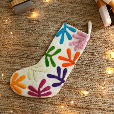 'Handmade Applique Wool Felt Leaf-Themed Christmas Stocking'