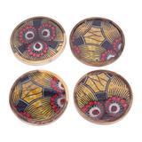 'Set of 4 Nature-Patterned Cotton and Neem Wood Coasters'