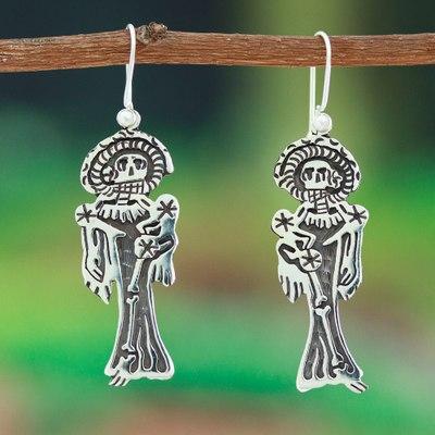 Catrina Glam,'Taxco Silver Mexico Day of the Dead Catrina Dangle Earrings'