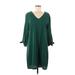 Belongsci Casual Dress - Shift V Neck 3/4 sleeves: Green Print Dresses - Women's Size Medium