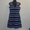 Madewell Dresses | Madewell Size M Gallerist Ponte V-Neck Dress Blue White Mixed Stripes | Color: Blue/White | Size: M