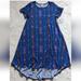 Lularoe Dresses | Lularoe Carly Dress Small Shades Of Blue Chevron W Running Stripe Floral Design | Color: Blue | Size: S