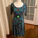 Lularoe Dresses | Lularoe Nicole Dress. Size Small. Green With Navy Blue Geometric Pattern. | Color: Blue/Green | Size: S