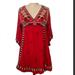 Free People Dresses | Free People Tunic Shirt Floral Embroidered Dress Size Xs | Color: Blue/Red | Size: Xs