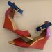 Nine West Shoes | Nine West Color Block Ankle Strap Wedges | Color: Orange/Pink | Size: 7.5