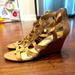 Jessica Simpson Shoes | Jessica Simpson Tan Strappy Heeled Back Zip Wedge Sandals Size 7 | Color: Tan | Size: 7