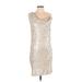 Nick Verreos Cocktail Dress - Sheath Cowl Neck Sleeveless: Silver Print Dresses - Women's Size X-Small