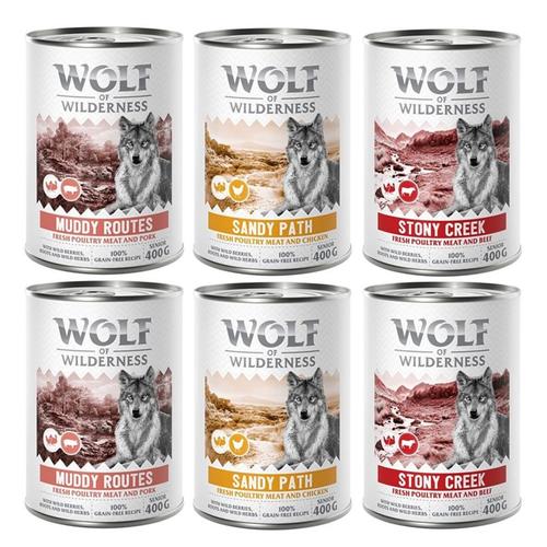 6 x 400 g Senior Mixpaket Wolf of Wilderness getreidefreies Hundefutter nass