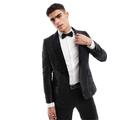 Gianni Feraud paisley satin slim dinner jacket with velvet shawl lapel in black