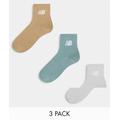 New Balance logo 3 pack trainer socks in green, grey and brown-Multi