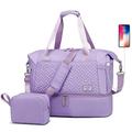 Travel Duffel Bag for Women, Gym Tote Bag with Shoe Compartment & Wet Pocket, Lightweight Holdall Luggage Bag, Weekend Bag with Trolley Sleeve for Vacation, Dance (Purple)