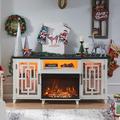 Red Barrel Studio® Tralee TV Stand for TVs up to 75" w/ 26" 3D Electric Fireplace Included Wood in White | 32 H x 66 W x 13.3 D in | Wayfair