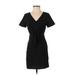 Everly Casual Dress - Party V-Neck Short sleeves: Black Solid Dresses - Women's Size 2X-Small