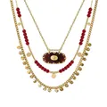 WILD & FREE Bohème charme en acier inoxydable Lady Layer collier vintage rouge acrylique perles