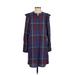 Cloth & Stone Casual Dress - Shift High Neck Long sleeves: Blue Plaid Dresses - Women's Size Small