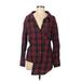 Zara Long Sleeve Button Down Shirt: Burgundy Plaid Tops - Women's Size Medium