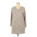 Beeson River Casual Dress - Shift V Neck 3/4 sleeves: Tan Print Dresses - Women's Size X-Large