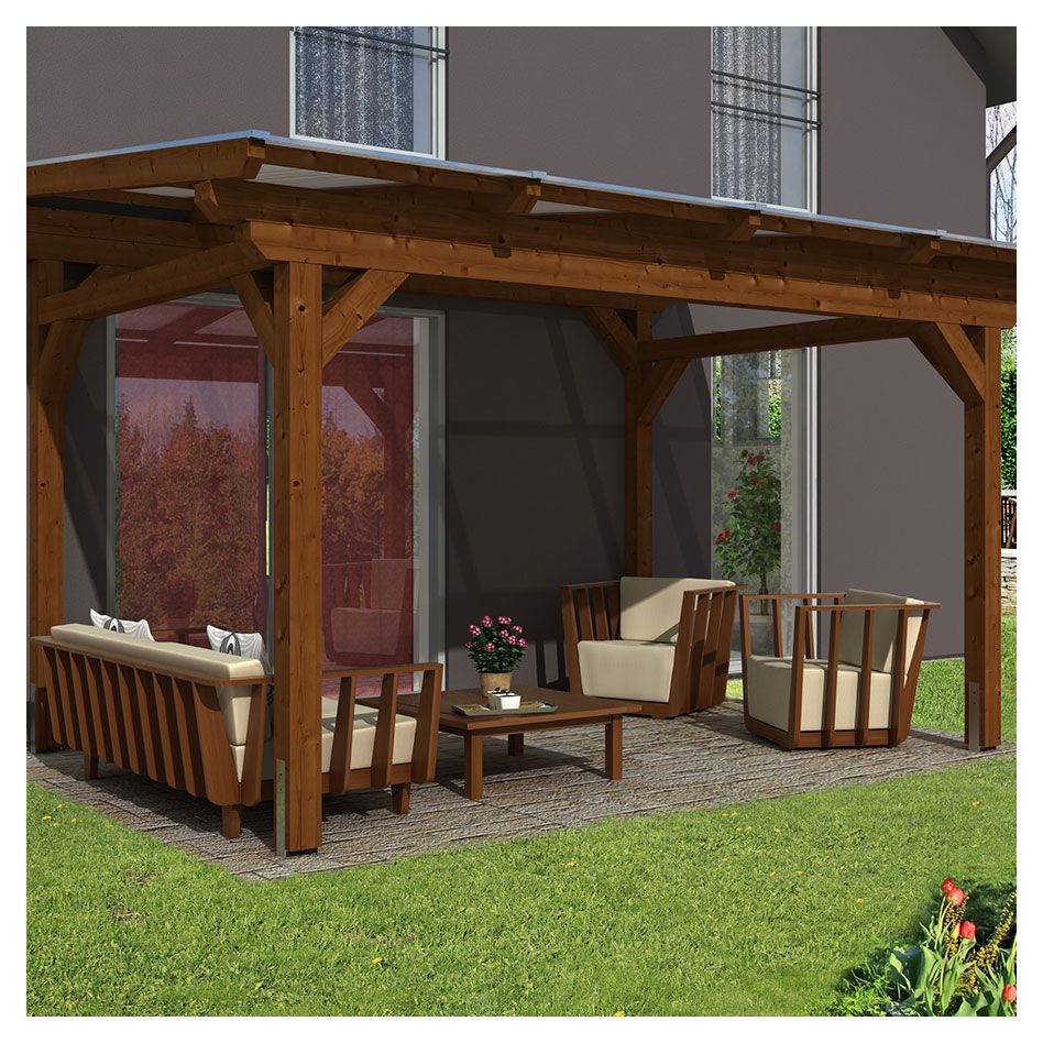 Skan Holz Terrassenüberdachung Sanremo Terrassendach, 434x400 cm, Eiche Hell Image