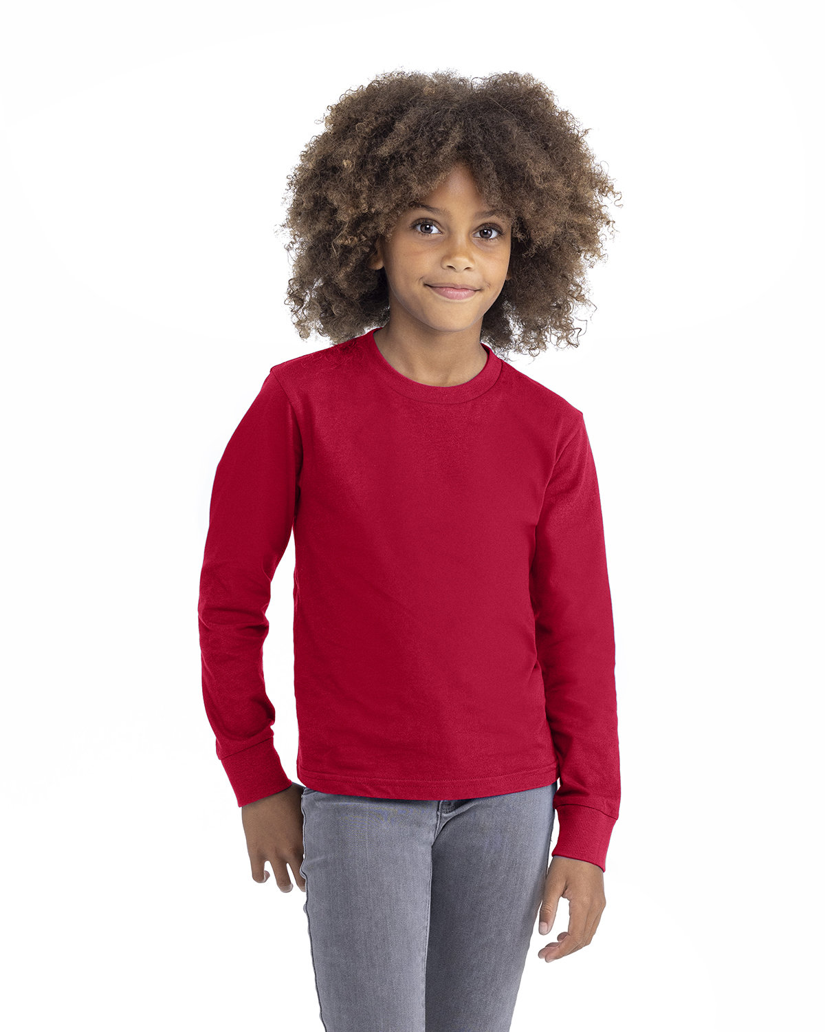 Next Level 3311NL Youth Cotton Long Sleeve T-Shirt in Red size Large | combed ringspun cotton fine jersey 3311