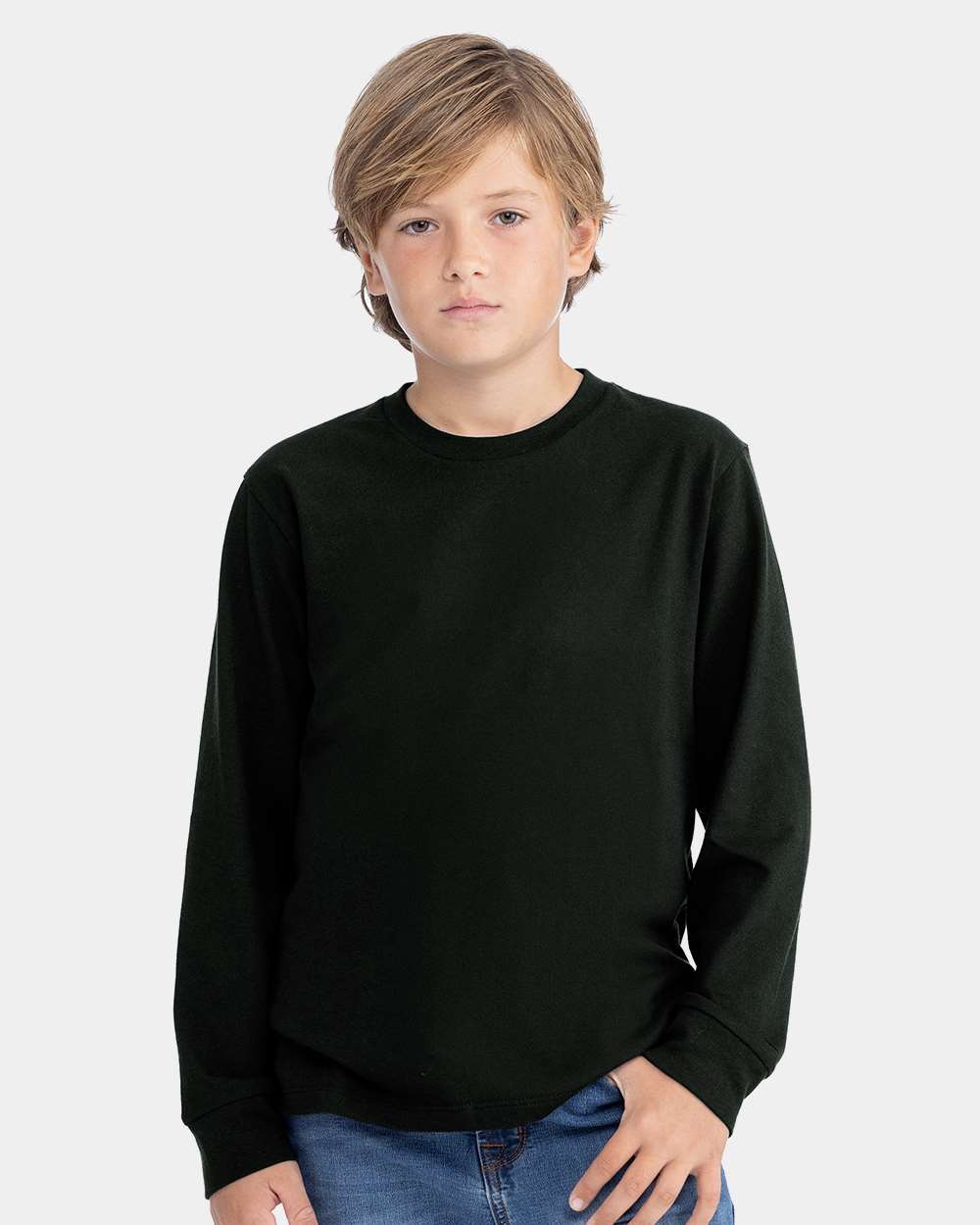 Next Level 3311NL Youth Cotton Long Sleeve T-Shirt in Black size XS | combed ringspun cotton fine jersey 3311
