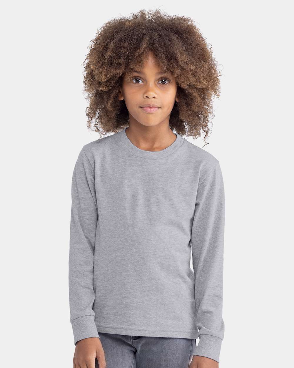 Next Level 3311NL Youth Cotton Long Sleeve T-Shirt in Heather Grey size XS | combed ringspun cotton fine jersey 3311