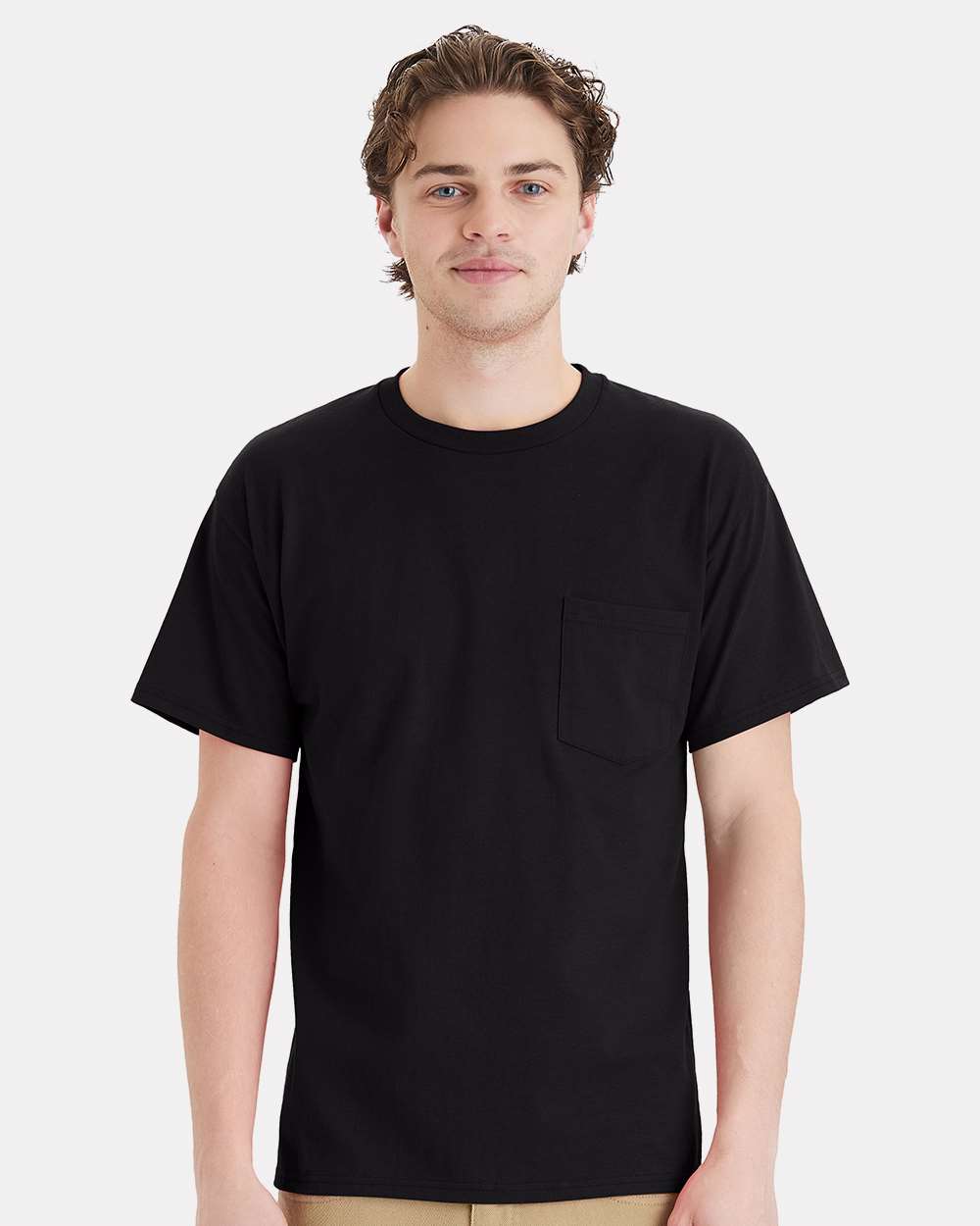 Hanes 5290P Essential Pocket T-Shirt in Black size XL | Cotton