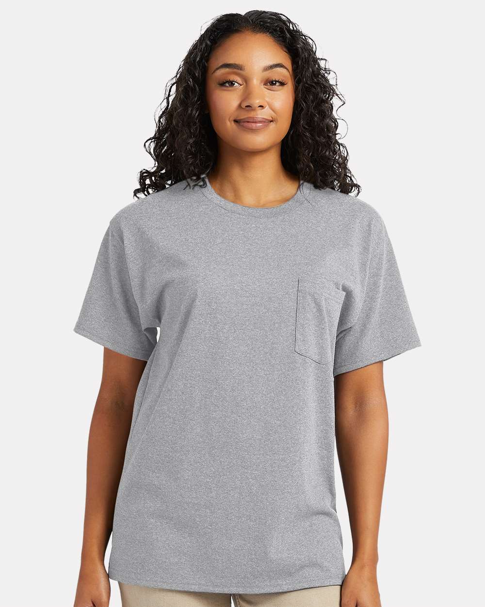 Hanes 5290P Essential Pocket T-Shirt in Light Steel size 2XL | Cotton