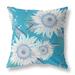 20" X 20" Blue Aqua And White Broadcloth Floral Throw Pillow
