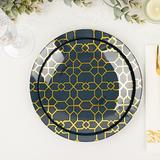 20 Pack Round Disposable Plates with Gold Geometric Design