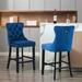 Velvet Upholstered Barstools with Button Tufted Decoration and Wooden Legs, Leisure Style Bar Chairs, Set of 2 (Blue)