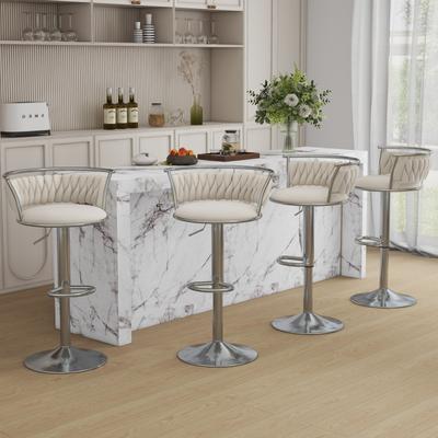 Velvet Adjustable Swivel Bar Stools With Backs (Set of 4)