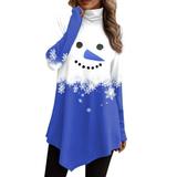 Women s High Neck Irregular Hem Snowman Christmas Print T Shirt Short Sleeve T Shirt Women Compression Shirts Fashion Shirt Women Woman Tee Shirt T Shirt Women Shirt Women Short Sleeve Tops