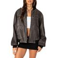 Vava Washed Faux Leather Bomber Jacket - Black - Edikted Jackets