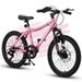 20 Kids Mountain Bike for 8-12 Years Old Boys Girls with Front Suspension Disc U Brake 7 Speeds Drivetrain Pink