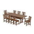 POLYWOODÂ® Prairie 9-Piece Farmhouse Dining Set with Trestle Legs in Teak