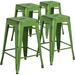 HBBOOMLIFE Kai Commercial Grade 4 Pack 24 High Backless Distressed Green Metal Indoor-Outdoor Counter Height Stool