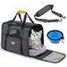 Pet Travel Carrier Bag Soft Sided Cat Carrier for Medium Cats and Puppy up to 28lbs Pet Carrier with Locking Safety Zippers Foldable Bowl Airline Approved Travel Dog Carrier Black