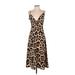 Nasty Gal Inc. Casual Dress - Midi V-Neck Sleeveless: Tan Leopard Print Dresses - Women's Size 4