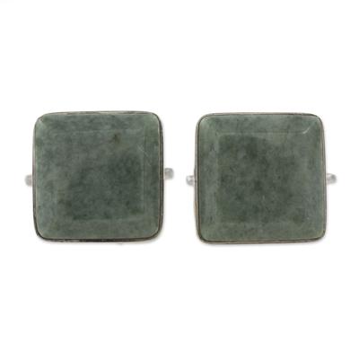 Light Green Maya Minimalist,'Guatemala Jade and 925 Silver Cuff Links Men's Accessories'