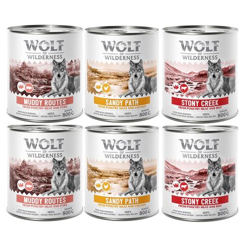 6 x 800 g Senior Geflügel Mixpaket Wolf of Wilderness getreidefreies Hundefutter nass