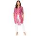 Plus Size Women's Sheer Georgette Mega Tunic by Jessica London in Pink Multi Feather (Size 20 W) Long Sheer Button Down Shirt